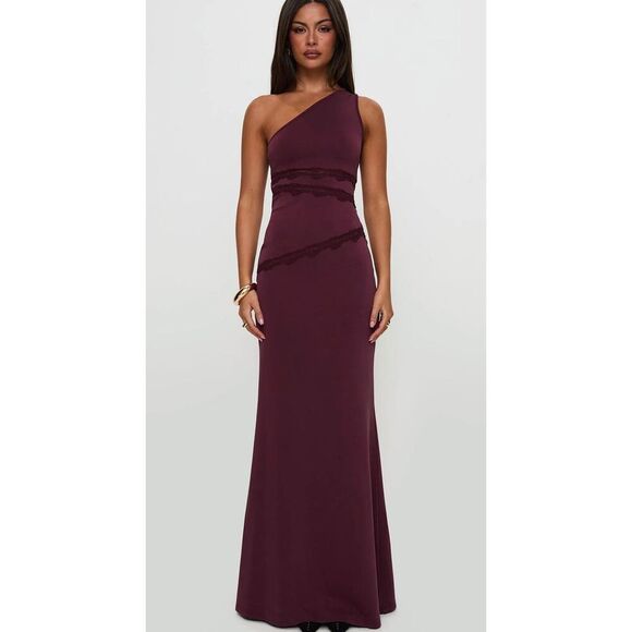 Princess Polly Ultraviolet One Shoulder Lace Maxi Dress Wine Size 12 Nwot - Picture 9 of 9